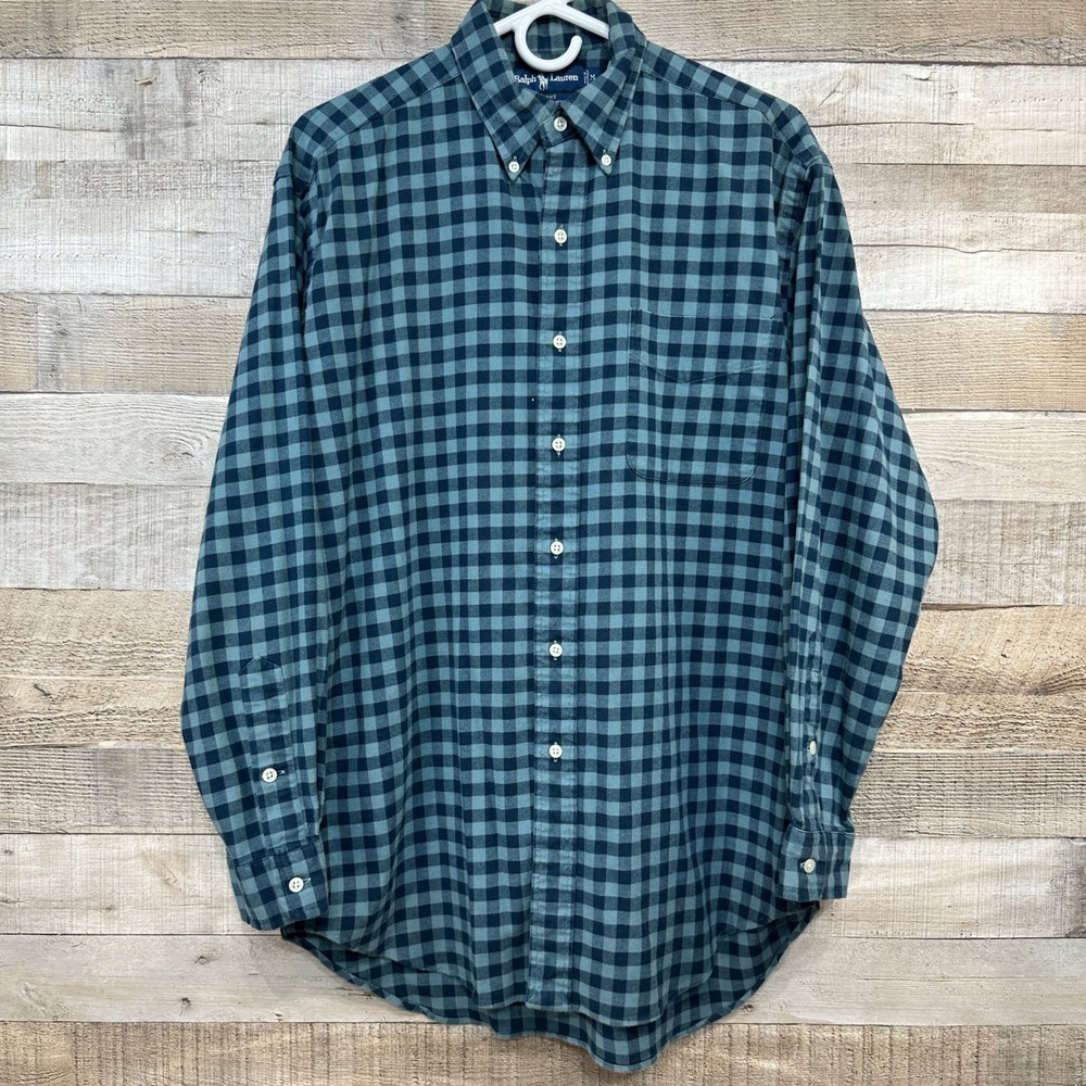 Ralph Lauren Blake Shirt Mens Medium Blue Navy Plaid Flannel Button Down Vintage
